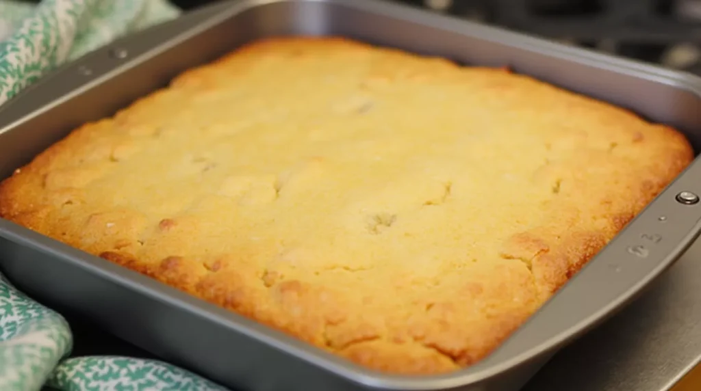 Freshly baked Texas gold bar dessert cooling in a baking dish
