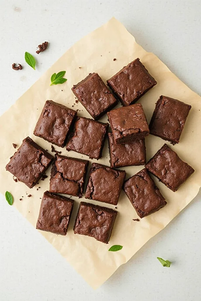 Sliced thin mint brownies on parchment paper