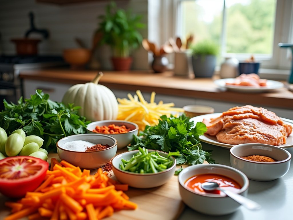 Ingredients for the high-protein buffalo chicken dip: shredded chicken, Greek yogurt, cream cheese, buffalo sauce and blue cheese.