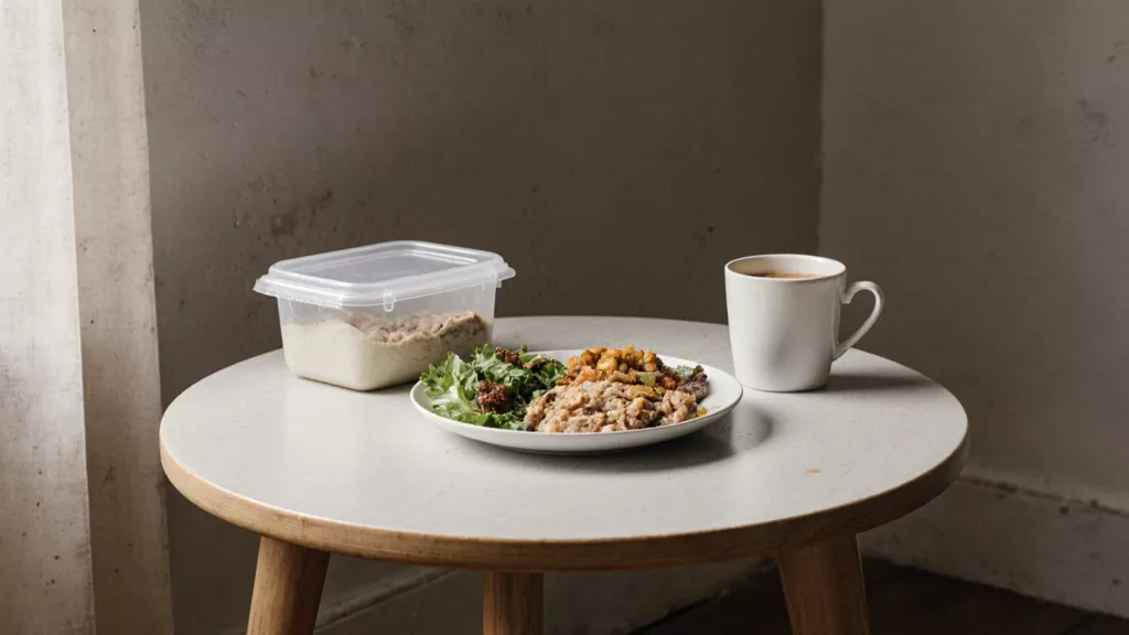 No cook high protein meal on a desk or small table