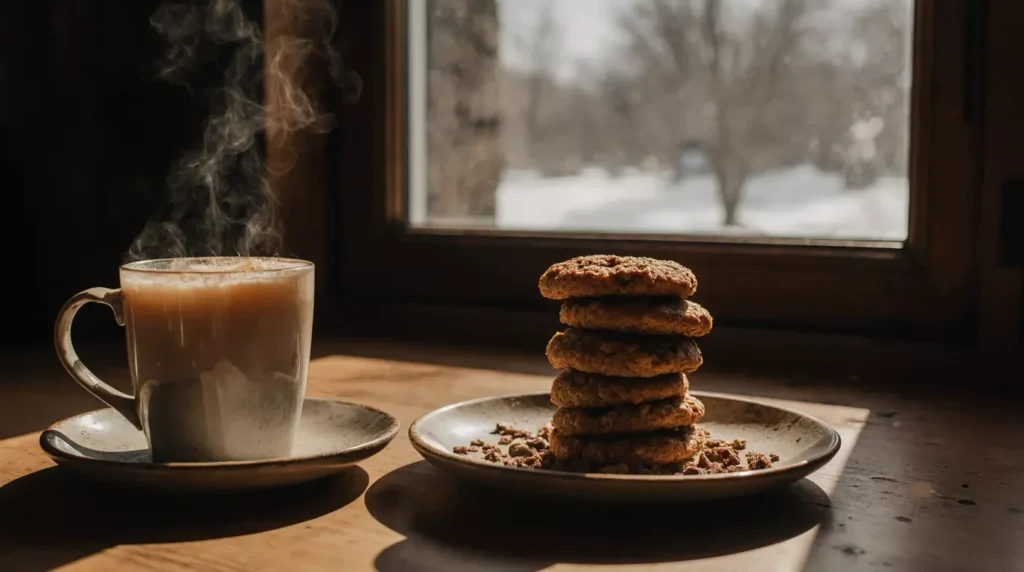 Stuffed bueno cookies served with a glass of milk on a kitchen counter